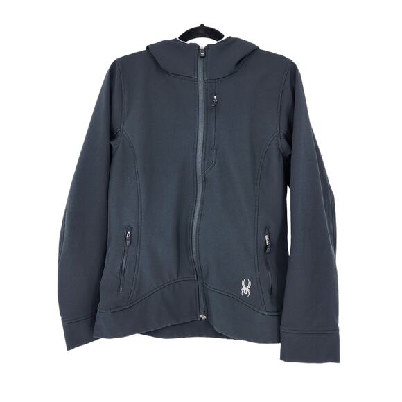 Spyder Women's Black Full Zip Hooded Long Sleeve Soft Shell Jacket Size Large - Picture 1 of 4
